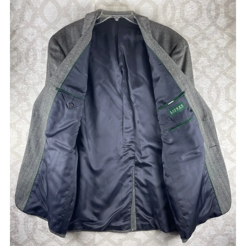 Lauren‎ Ralph Lauren Sport Coat Mens 42R Gray Excellent Herringbone Lambswool